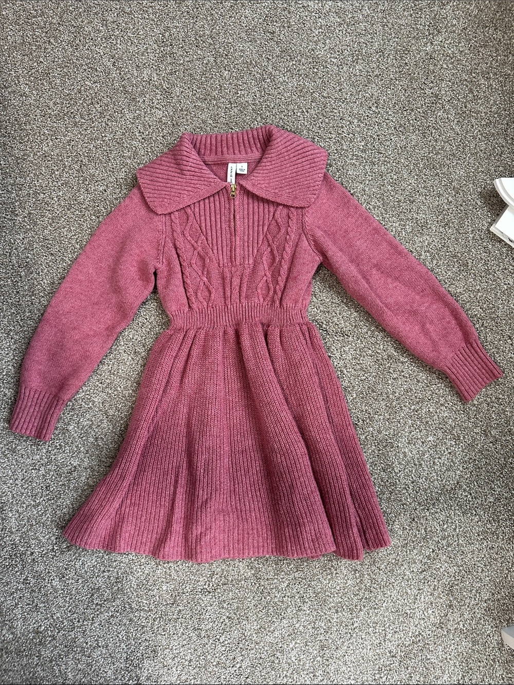 Janie and Jack Rose-Pink Cable Knit Zip Sweater Dress